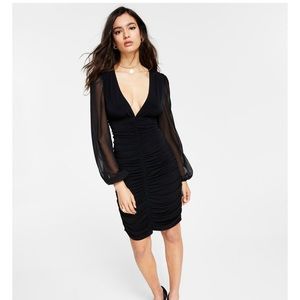 Plunge Neck Volume Sleeve Dress